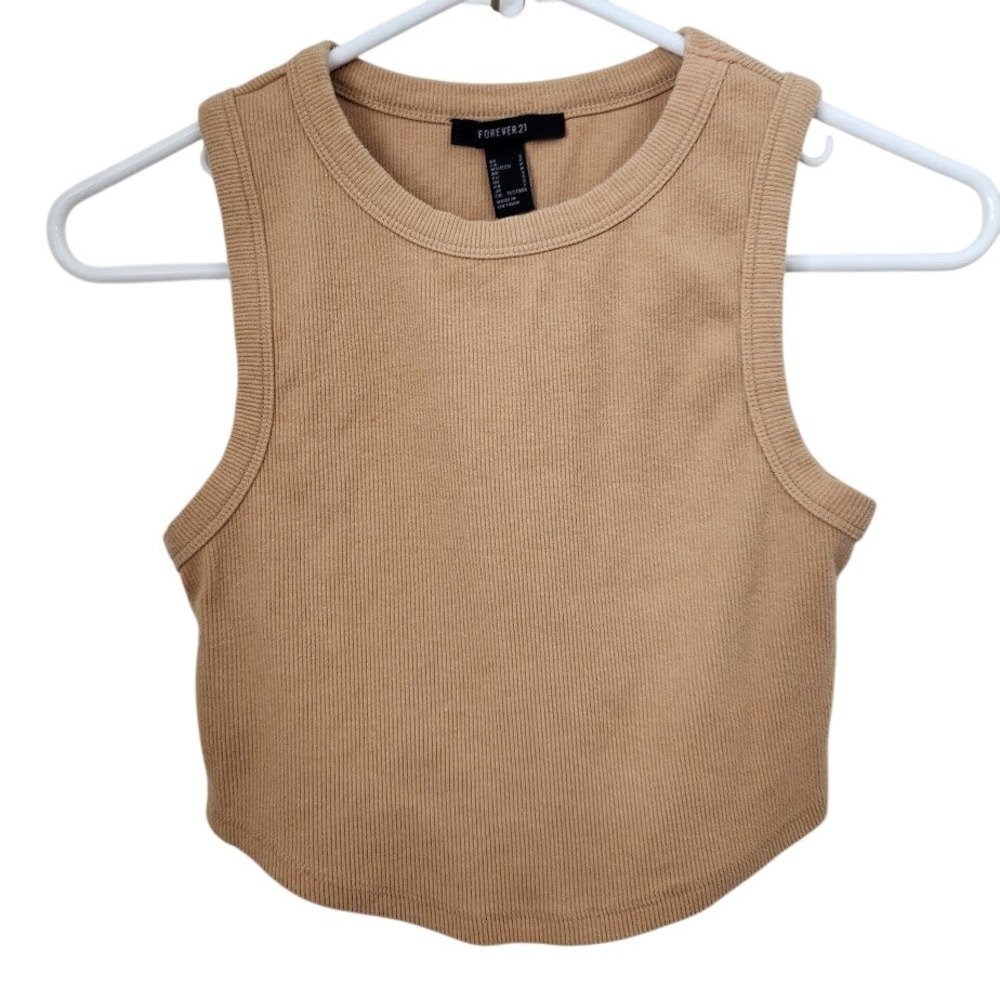FOREVER 21 Ribbed Racerback Crop Tank Top Camel Brown Size Small F14